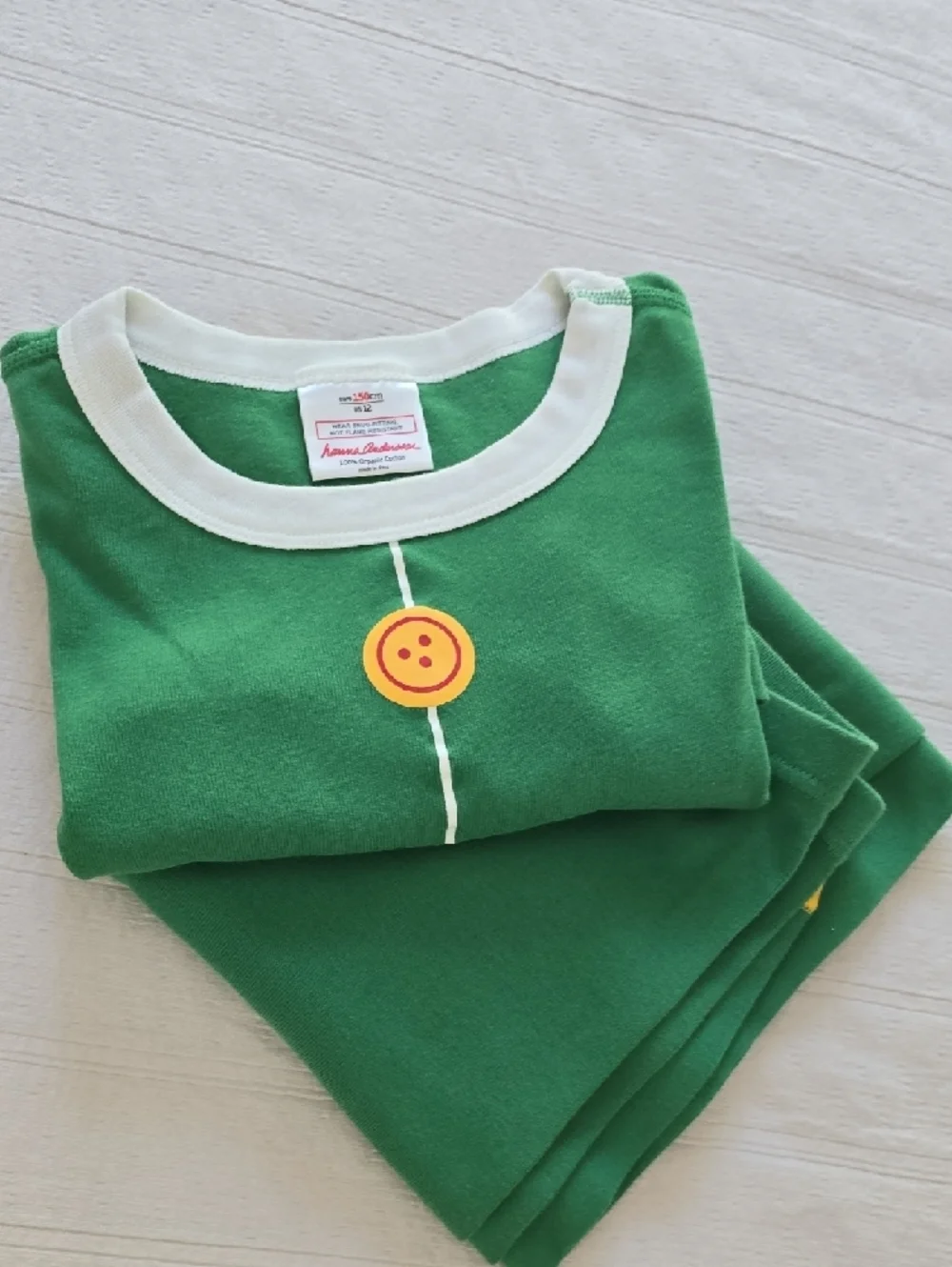 Kids Green Elf Pajama Set with Yellow Accents
